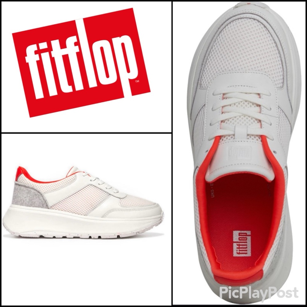FitFlop F-Mode E01 LIMITED EDITION Leather WHITE ORANGE GRAY sneakers NIB NWT 8